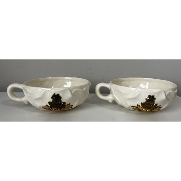 Vintage 80s Frogs Ceramic Large Soup Bowls w/Handle lot of 2 - Picture 1 of 13
